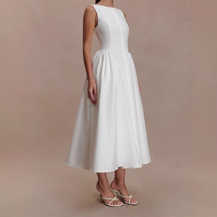 Dame Elegant Midikjole med feminine A-formet nederdel Skovae