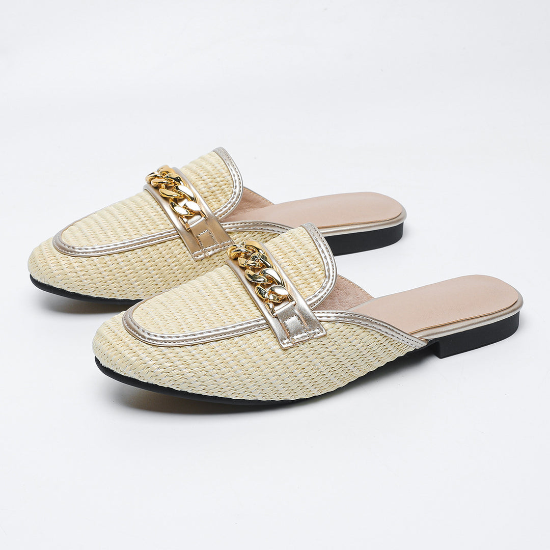 Dame Komfortable Slip-On Mules med Guld Kæde Stilla