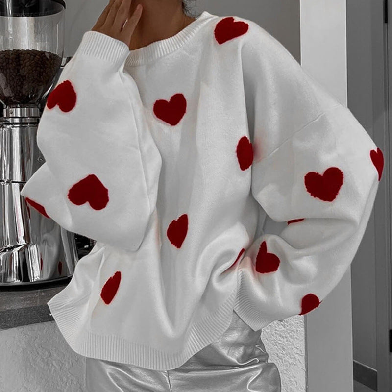 Dame hyggelig strikpullover med hjerte-motiv Stilla