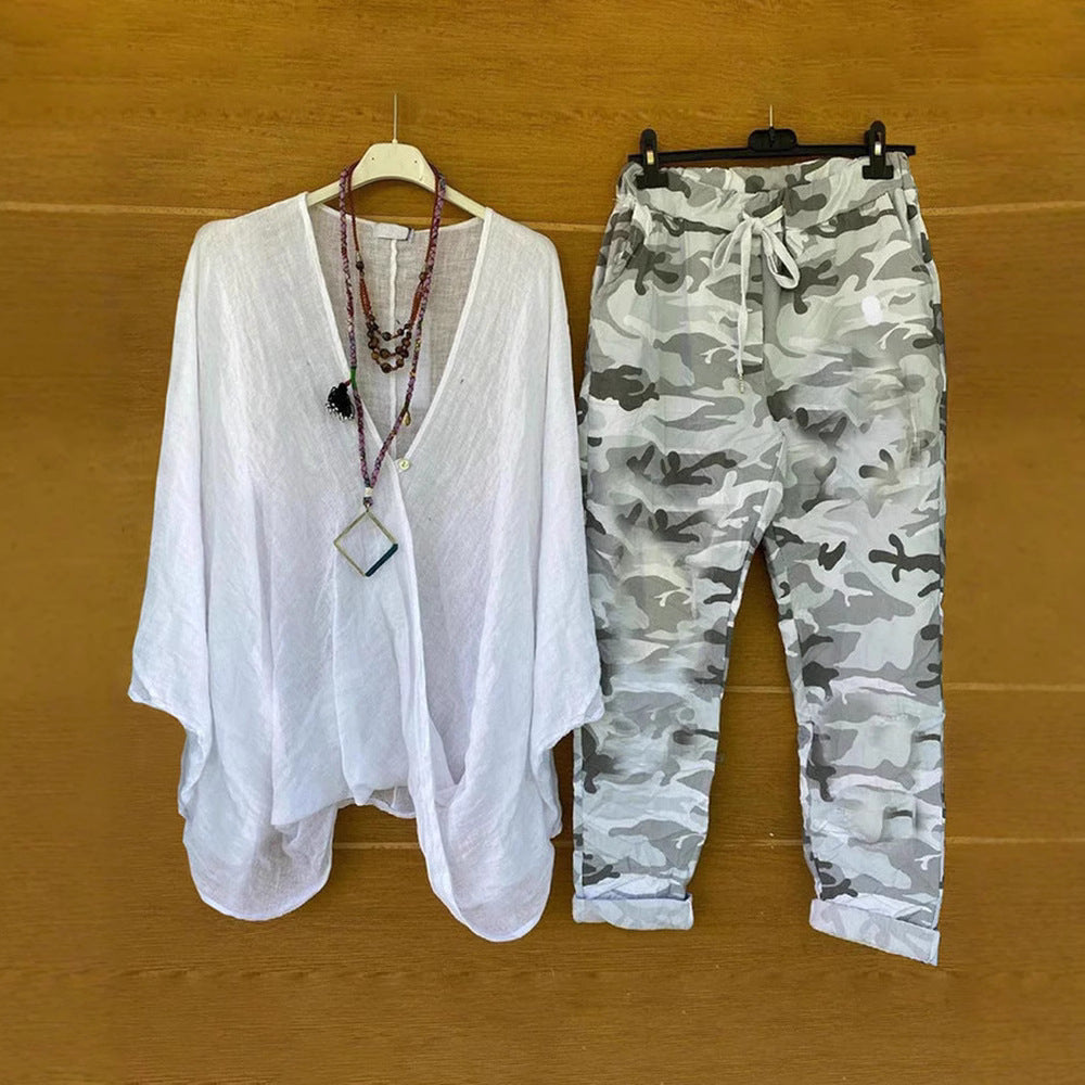 Dame afslappet Overcut Tunika og cargobukser i camouflage-stil Stilla