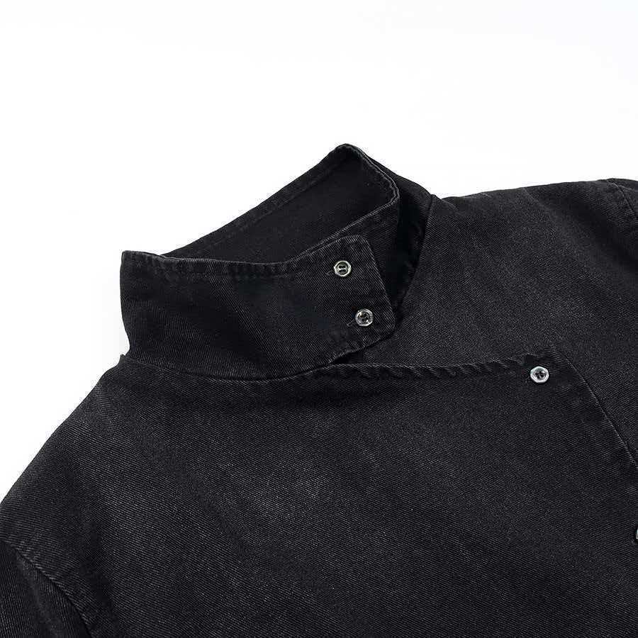 Damer moderne denimjakke med asymmetrisk krave og praktiske trykknapper Stilla