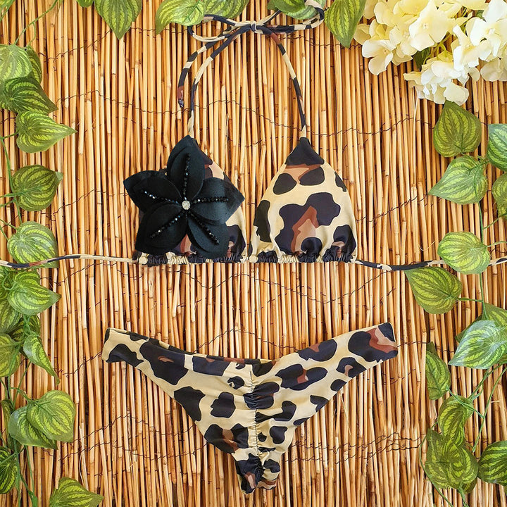 Dame Bikini-sæt med blomstret detalje og raffineret dyreprint Stilla
