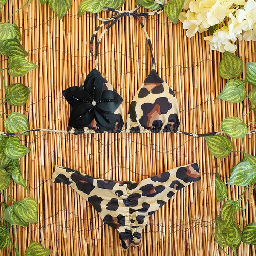 Dame Bikini-sæt med blomstret detalje og raffineret dyreprint Stilla