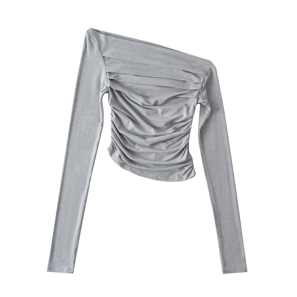 Dame asymmetrisk, ruched overdel med langærmet og elegant design Stilla