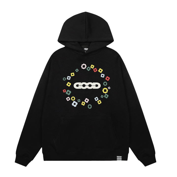 Kvinders hætte sweatshirt med kreativt blomstermønster Skovae