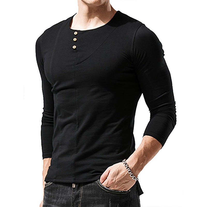 Herrer Langærmet Henley Shirt med moderigtig knapdesign og tætsiddende pasform Stilla