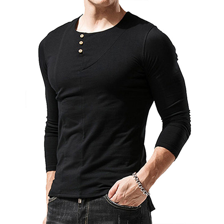 Herrer Langærmet Henley Shirt med moderigtig knapdesign og tætsiddende pasform Stilla