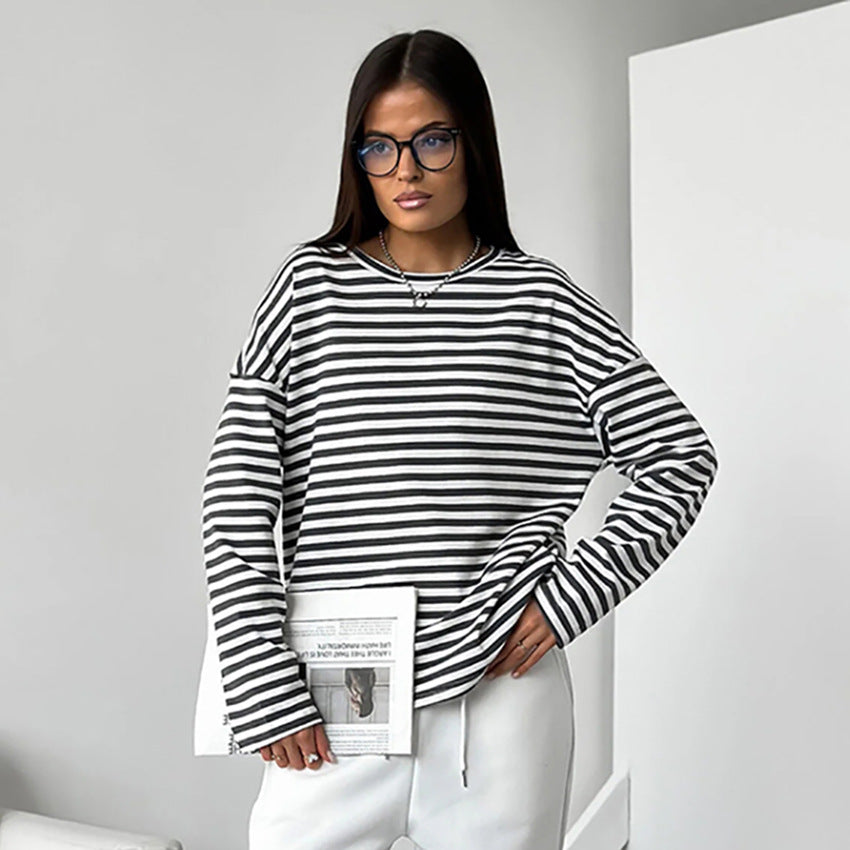 Damer Casual Langærmet T-shirt med stribet design og komfortabel pasform Stilla