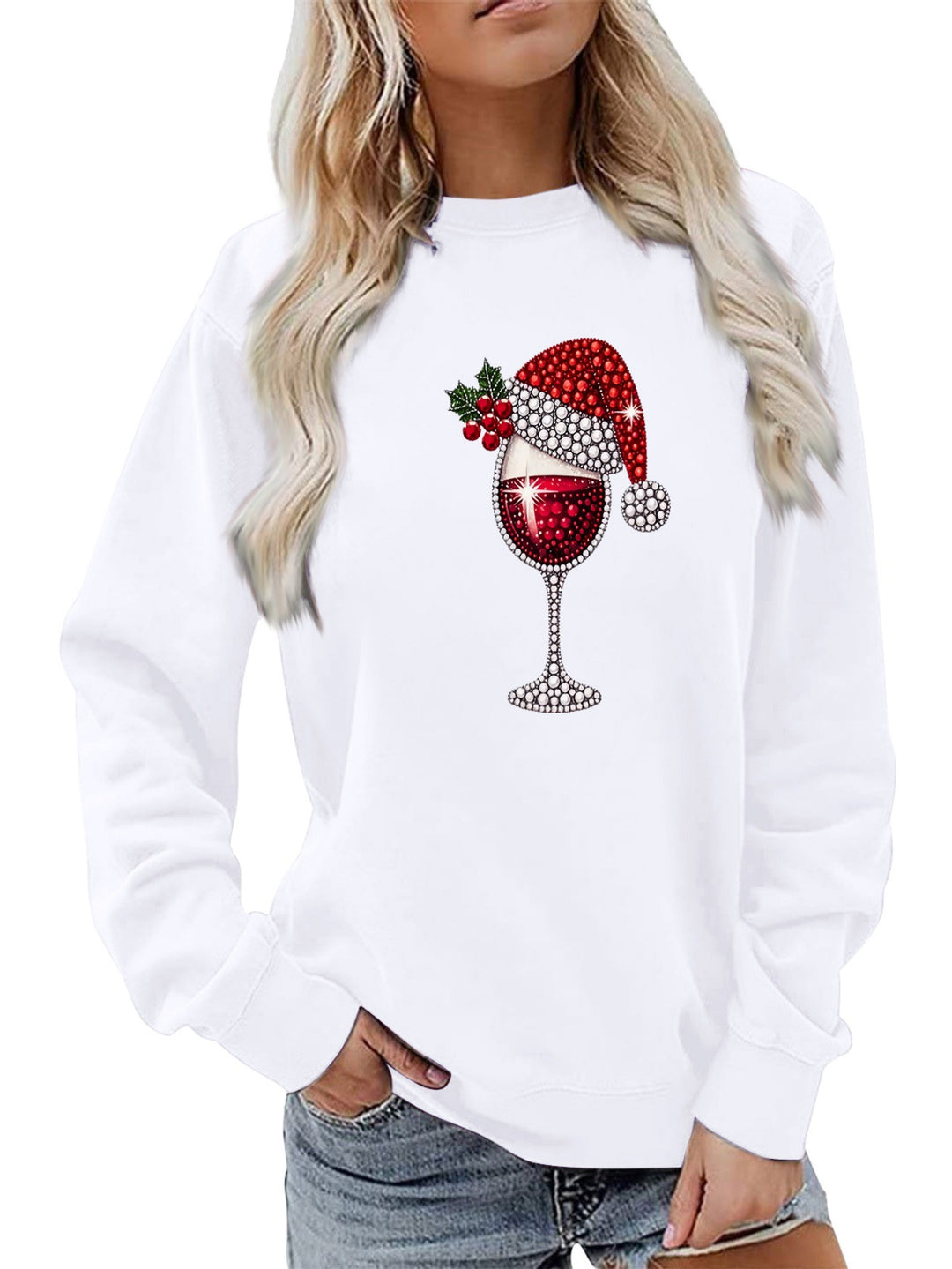 Kvinders sweatshirt med blødt foer og festligt vinmotiv Stilla