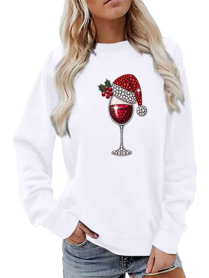 Kvinders sweatshirt med blødt foer og festligt vinmotiv Stilla