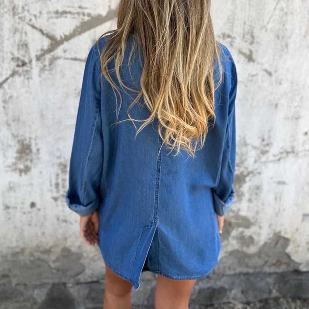 Dame afslappet Denim-blazerjakke med elegante detaljer og løs pasform Stilla