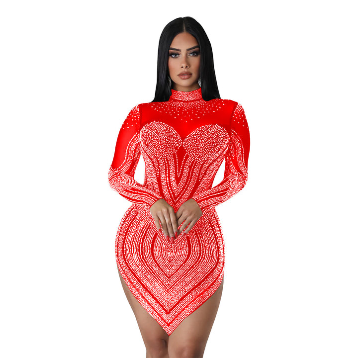 Dame Glamourøst Spidskjole med Rhinestone-applikationer og gennemsigtigt design Stilla