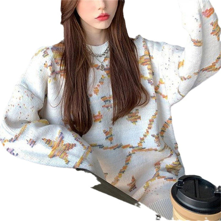 Dame moderigtige strikkede sweater med kreativt mønster Stilla