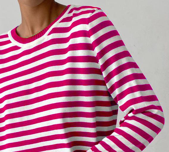 Dame stribet Langærmet sweater lavet af blødt bomuldsblandings Stilla