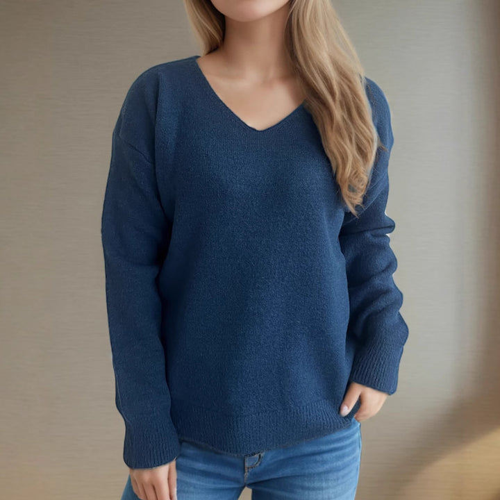 Kvinders behagelige V hals sweater med blødt strikket stof Stilla
