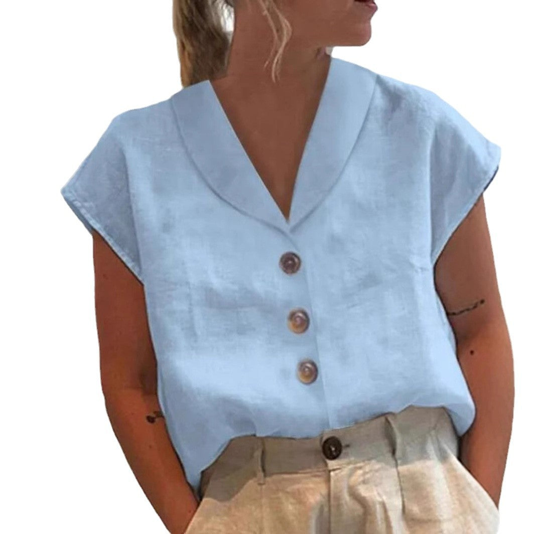 Dame let linned top med elegant knaplukning Stilla