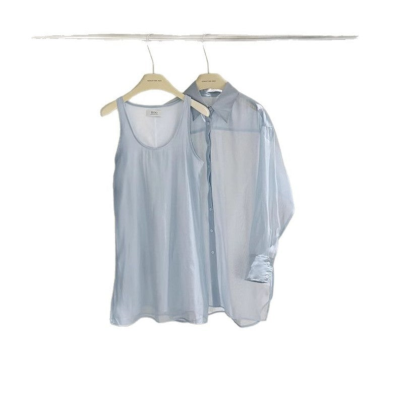 Dame sæt bestående af ærme- og tanktop med gennemsigtigt design Stilla
