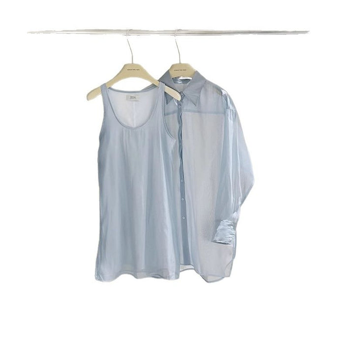 Dame sæt bestående af ærme- og tanktop med gennemsigtigt design Stilla