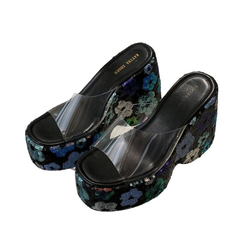 Dame platform-sandaler med gennemsigtigt overmateriale og blomsterdesign Stilla