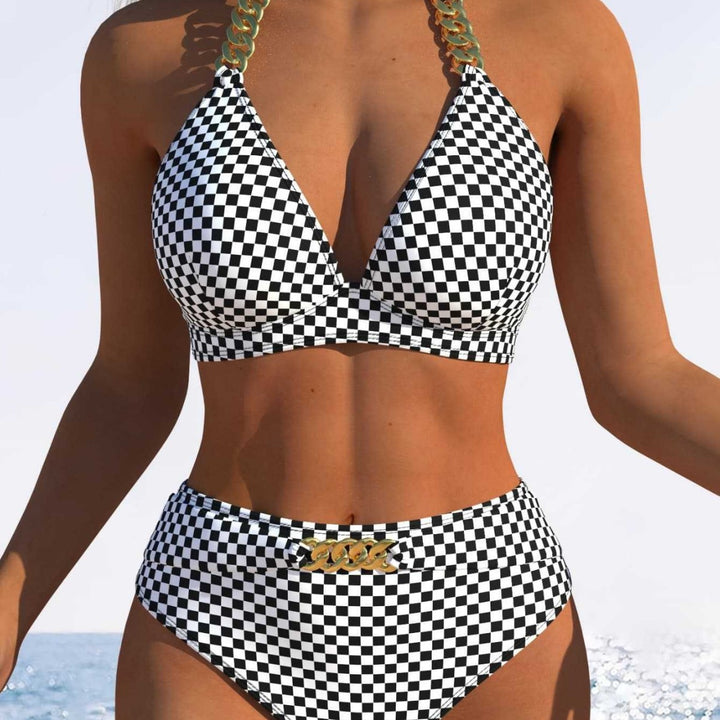 Dame Triangle-Bikini med justerbare bindebånd og moderigtig bølgemønster Skovae
