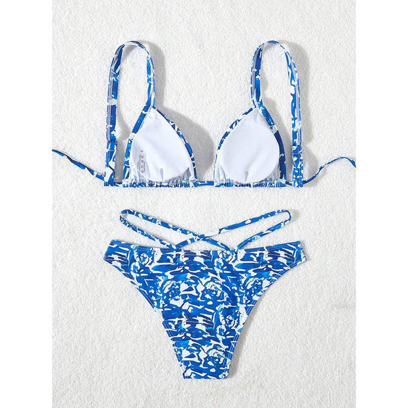 Dame Triangel-Bikini-Sæt med justerbare stropper og stilfuld mønstermiks Skovae