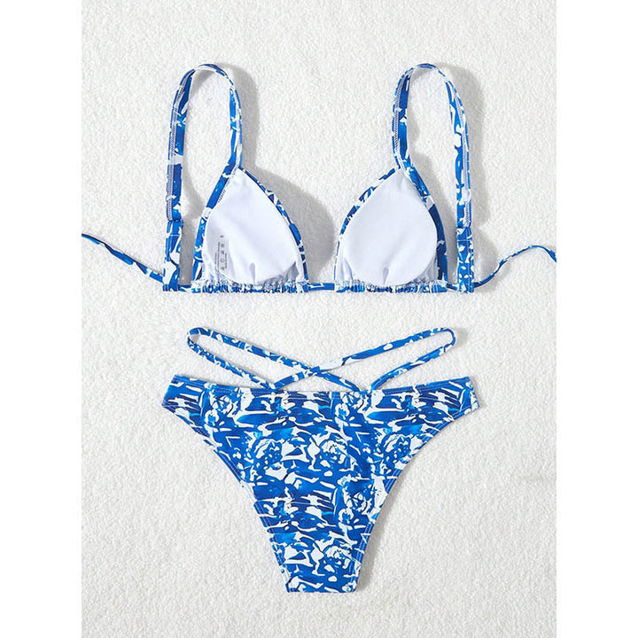 Dame Triangel-Bikini-Sæt med justerbare stropper og stilfuld mønstermiks Skovae