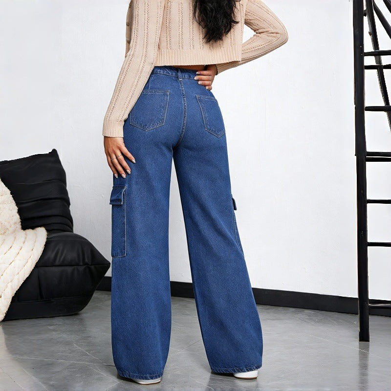 Dame Cargo-jeans i afslappet oversized-snit med praktiske sidelommer Skovae