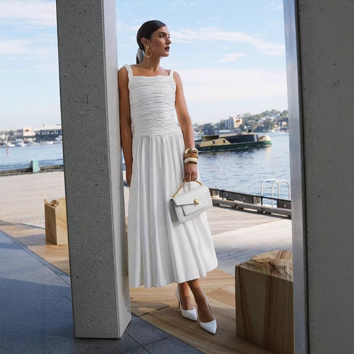 Dame Maxikjole med samlet overdel og elegant kant Stilla