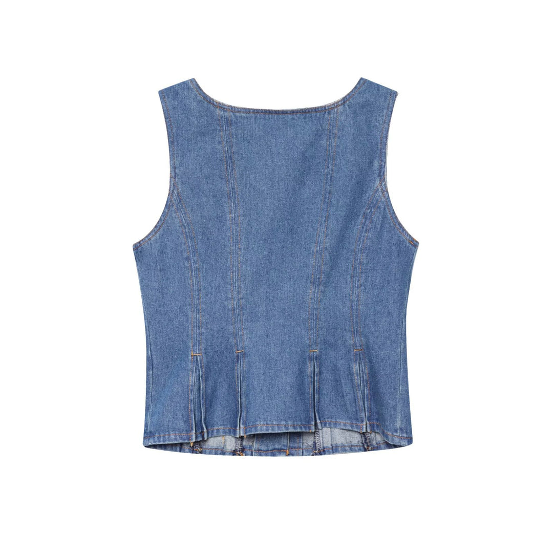 Dame Tilpasseligt Denim-top med knaplukning og figursyet snit Stilla