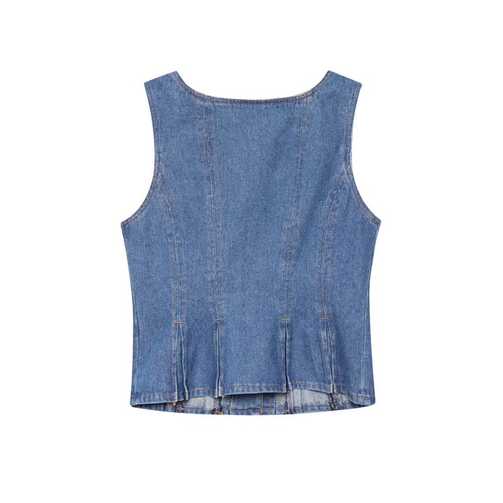 Dame Tilpasseligt Denim-top med knaplukning og figursyet snit Stilla