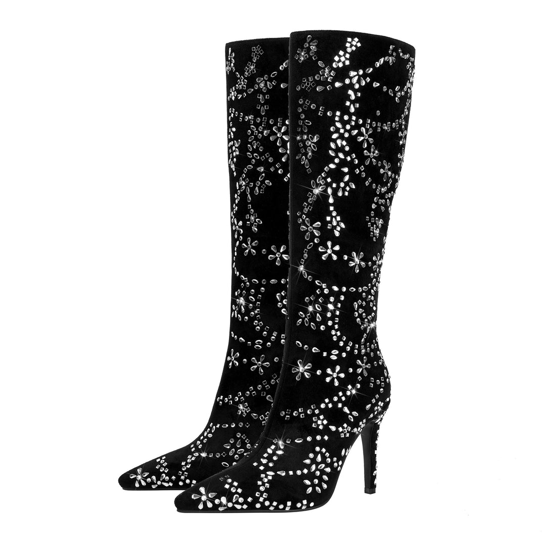 Femme Over-the-Knee Stiletto støvler med dekorative florale udsmykninger Stilla