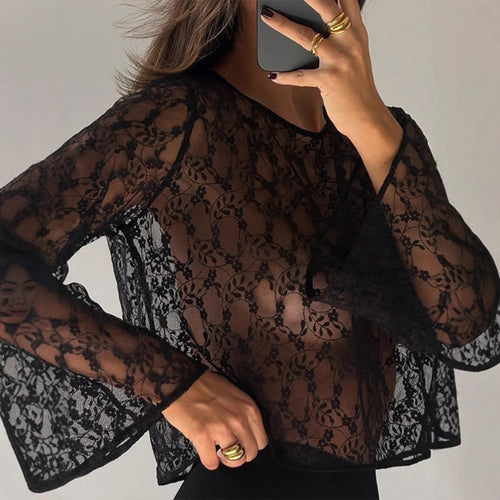 Dame spidsbluse med voluminøse ærmer og blomsterdesign Stilla