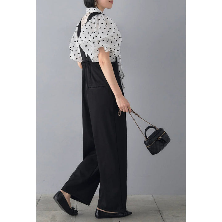 Dame elegant bluse med prikker og puffærmer Stilla