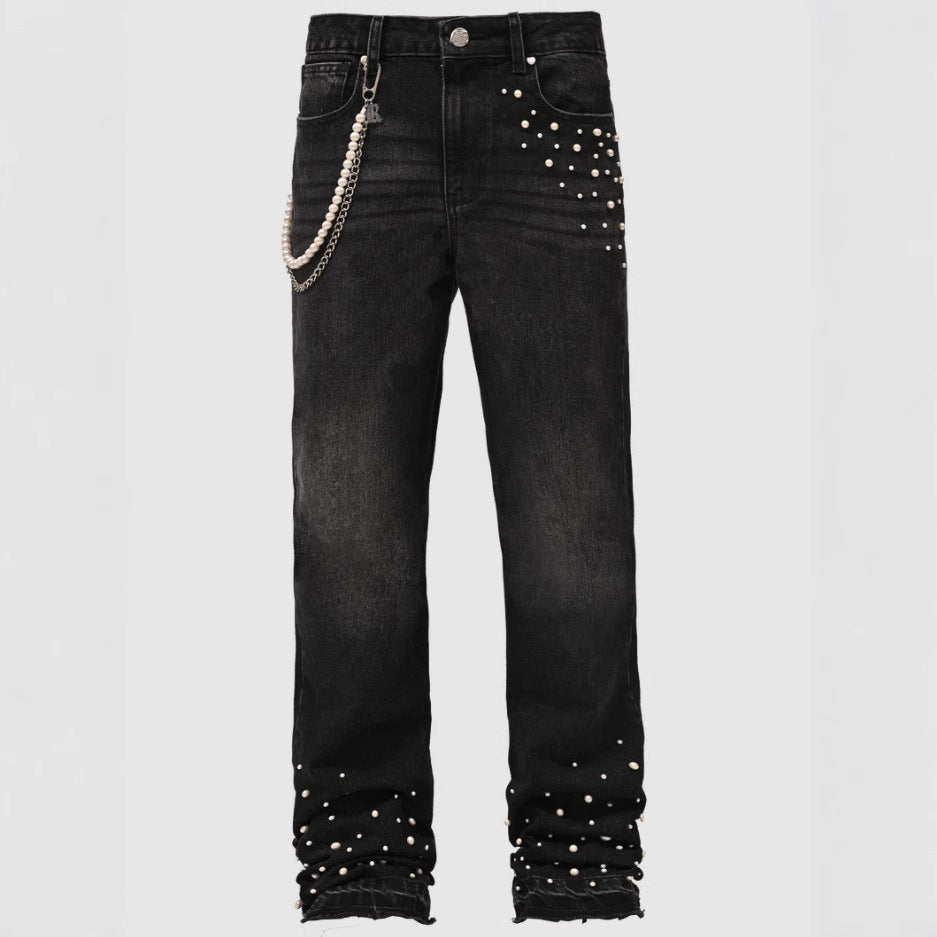 Dame Designer-Denim-Jeans med perleudsmykning Stilla