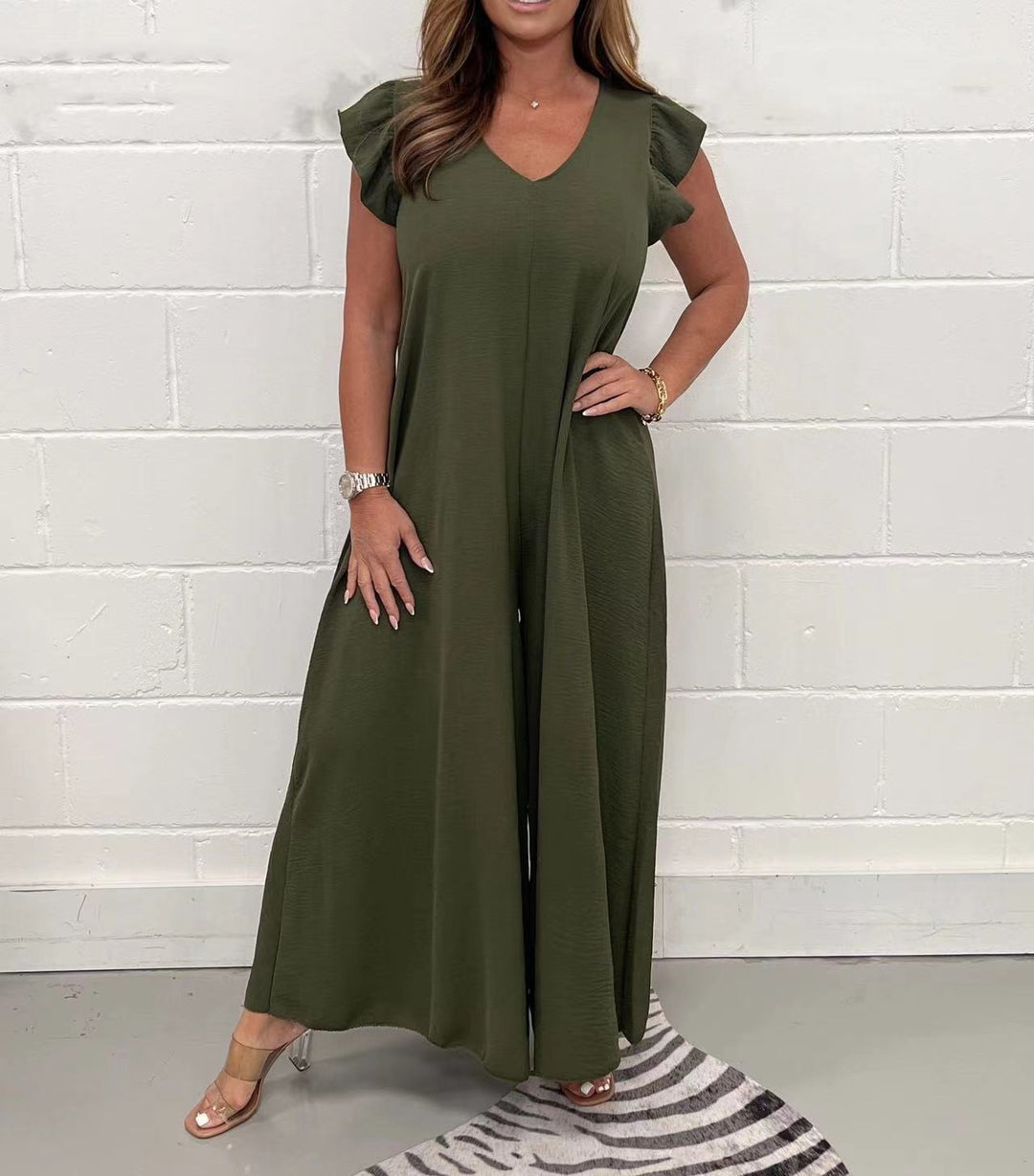 Dame Elegant Jumpsuit med brede ben og V-udskæring Stilla