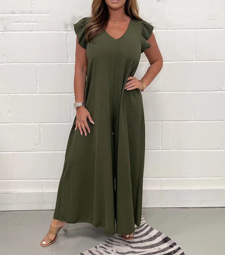 Dame Elegant Jumpsuit med brede ben og V-udskæring Stilla