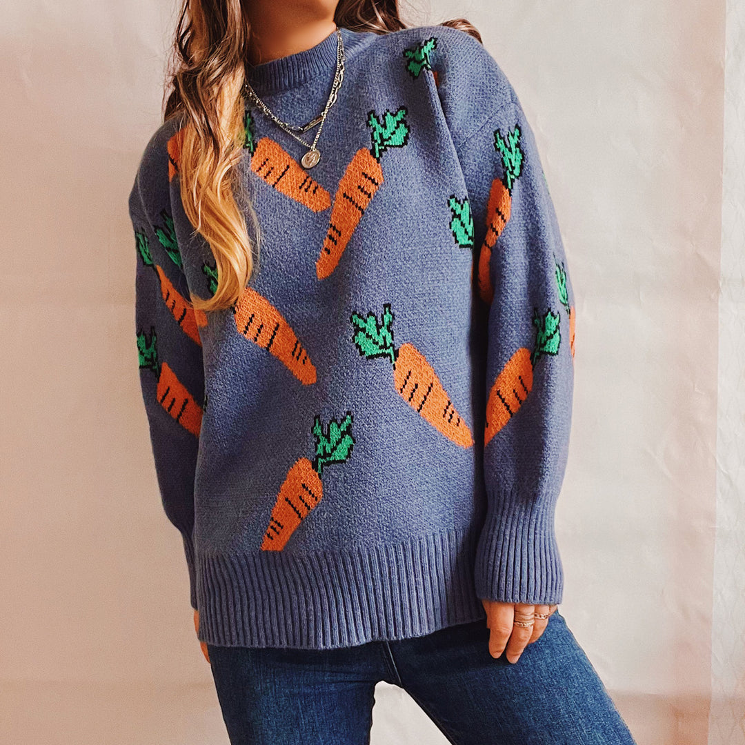 Kvindernes Oversized Strikke Sweater med Gulerodsmønster Stilla