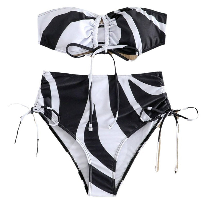 Dame Bandeau-bikini med justerbare snørredetaljer og lavet mønster Skovae