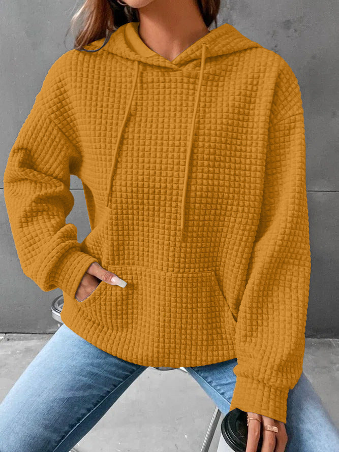 Kvinder Vaffelstruktur Hoodie med Kængurulomme og Casual Fit Stilla