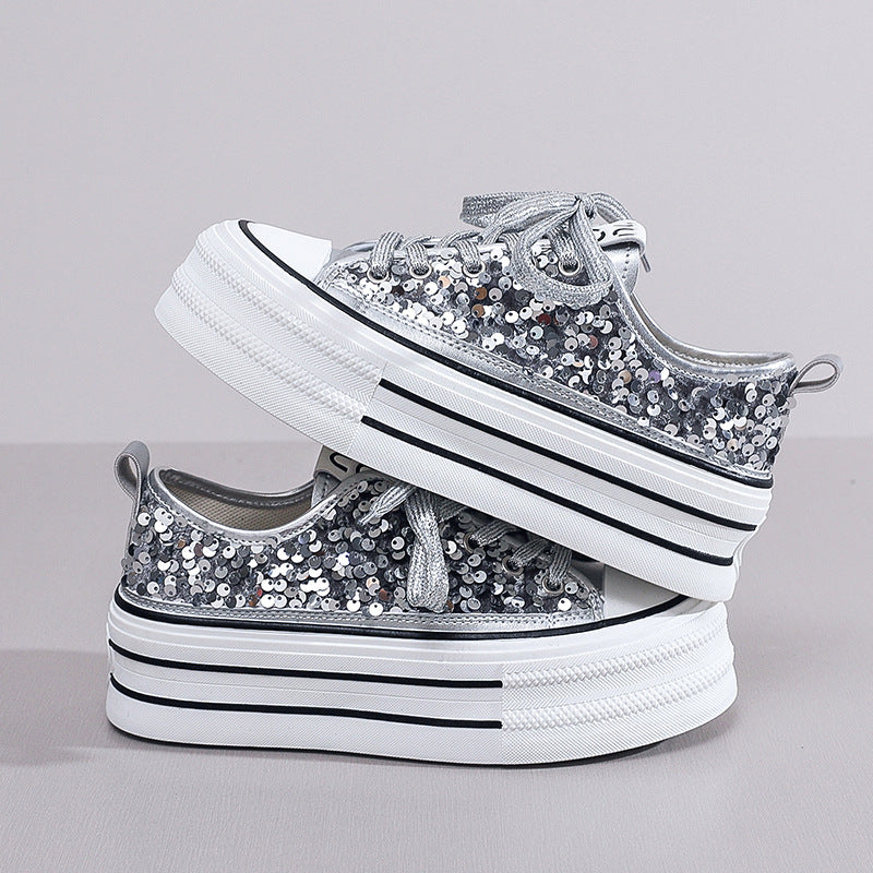 Dame Mode Plateausneakers med glitrende overmateriale Stilla