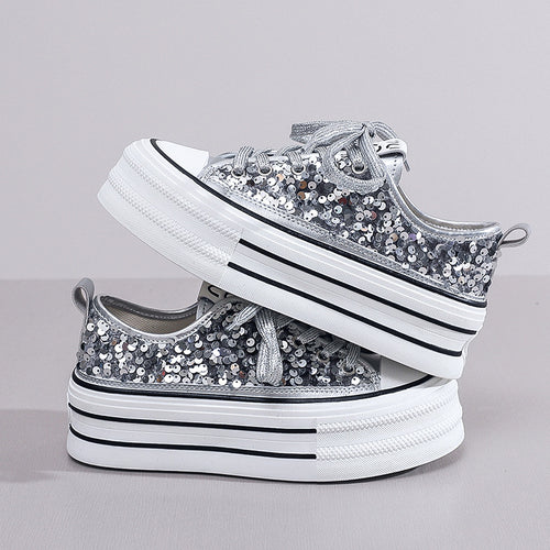Dame Mode Plateausneakers med glitrende overmateriale Stilla
