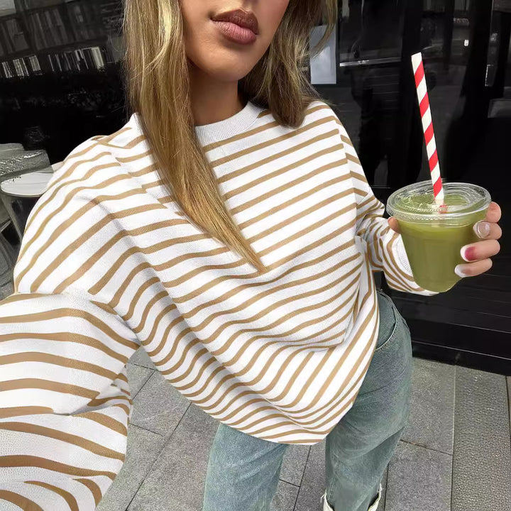 Dame Oversized Stribetrøje med bred pasform og elastiske manchetter Stilla