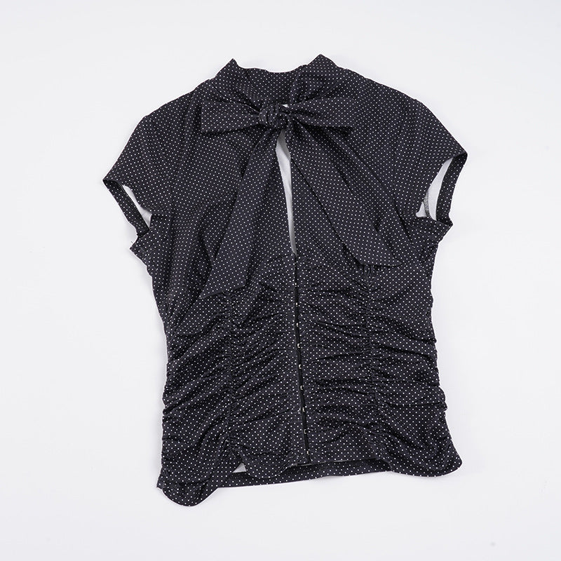 Damen elegantes Blusenshirt mit Schleifenkragen und Raffungen Skovae