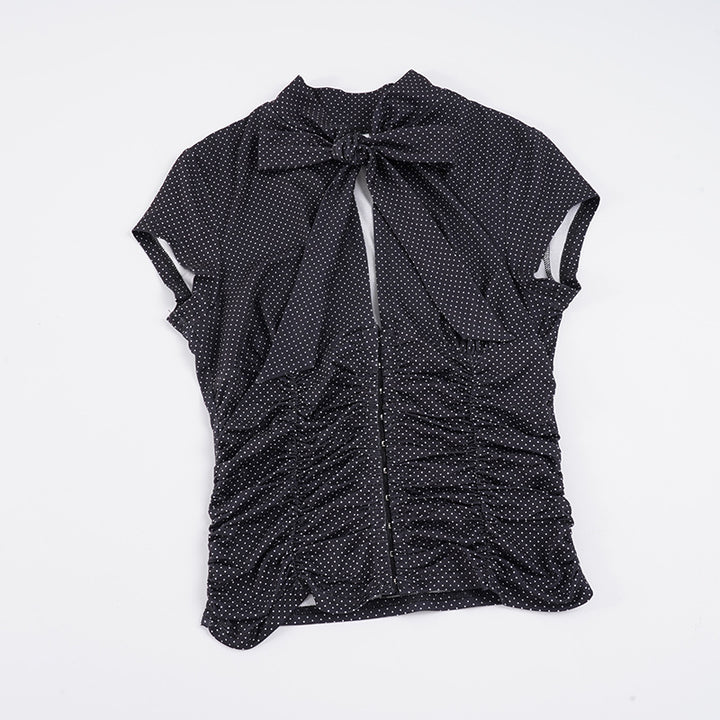 Damen elegantes Blusenshirt mit Schleifenkragen und Raffungen Skovae