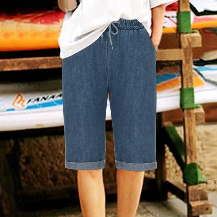 Dame Denim-Shorts med elastisk talje og afslappet pasform Skovae