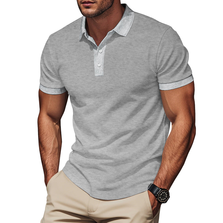 Herren nan elegant struktur-polo shirt med kentkrave, kort knap liste og åndbar stretch jersey Skovae