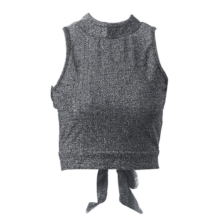 Dame Glitter Crop-Top med bindbart bund og høj krave Stilla