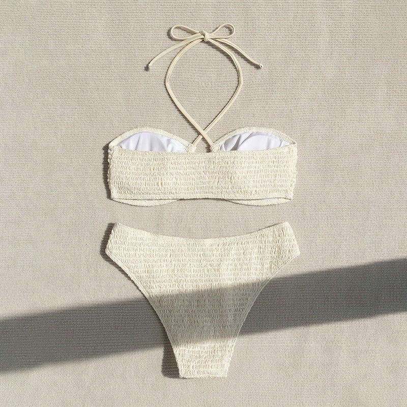 Dame bandeau bikini med højt skårne trusser og elegante bindebånd Skovae