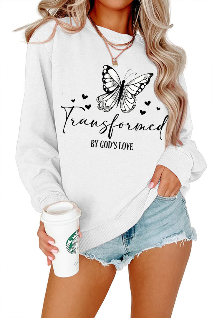 Kvindernes sweatshirt med kunstnerisk sommerfuglemotiv og inspirerende slogan Stilla