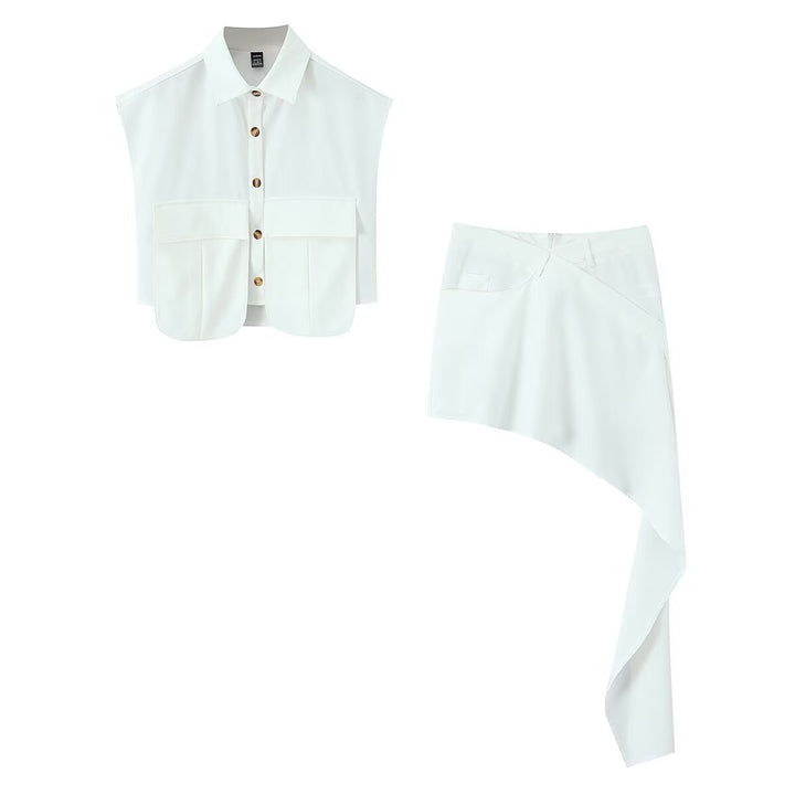 Dame Cropped Bluse med asymmetrisk Nederdel Skovae